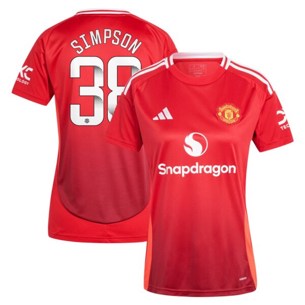 Manchester United Home Shirt 2024-25 - Womens with Simpson 38 printing