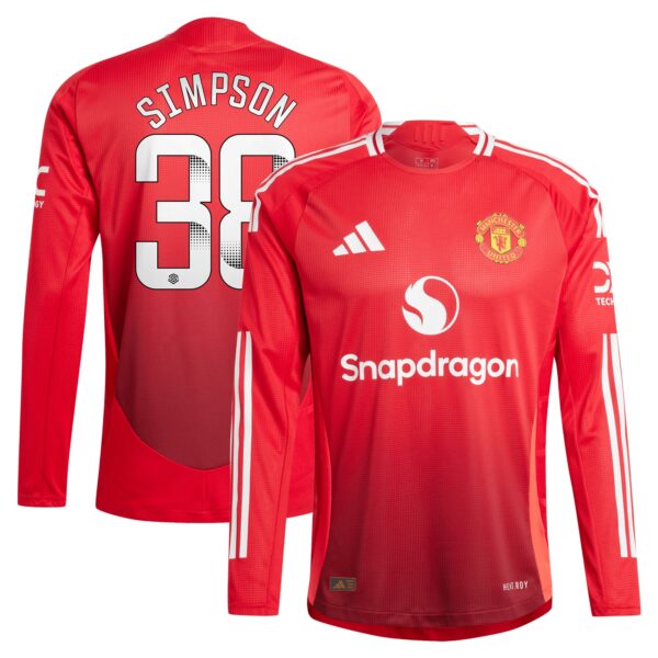 Manchester United WSL Home Authentic Shirt 2024-25 - Long sleeve with Simpson 38 printing