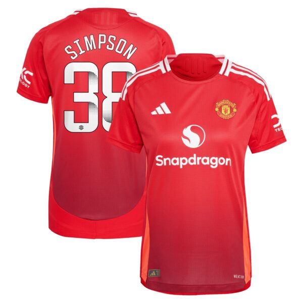 Manchester United WSL Home Authentic Shirt 2024-25 - Womens with Simpson 38 printing